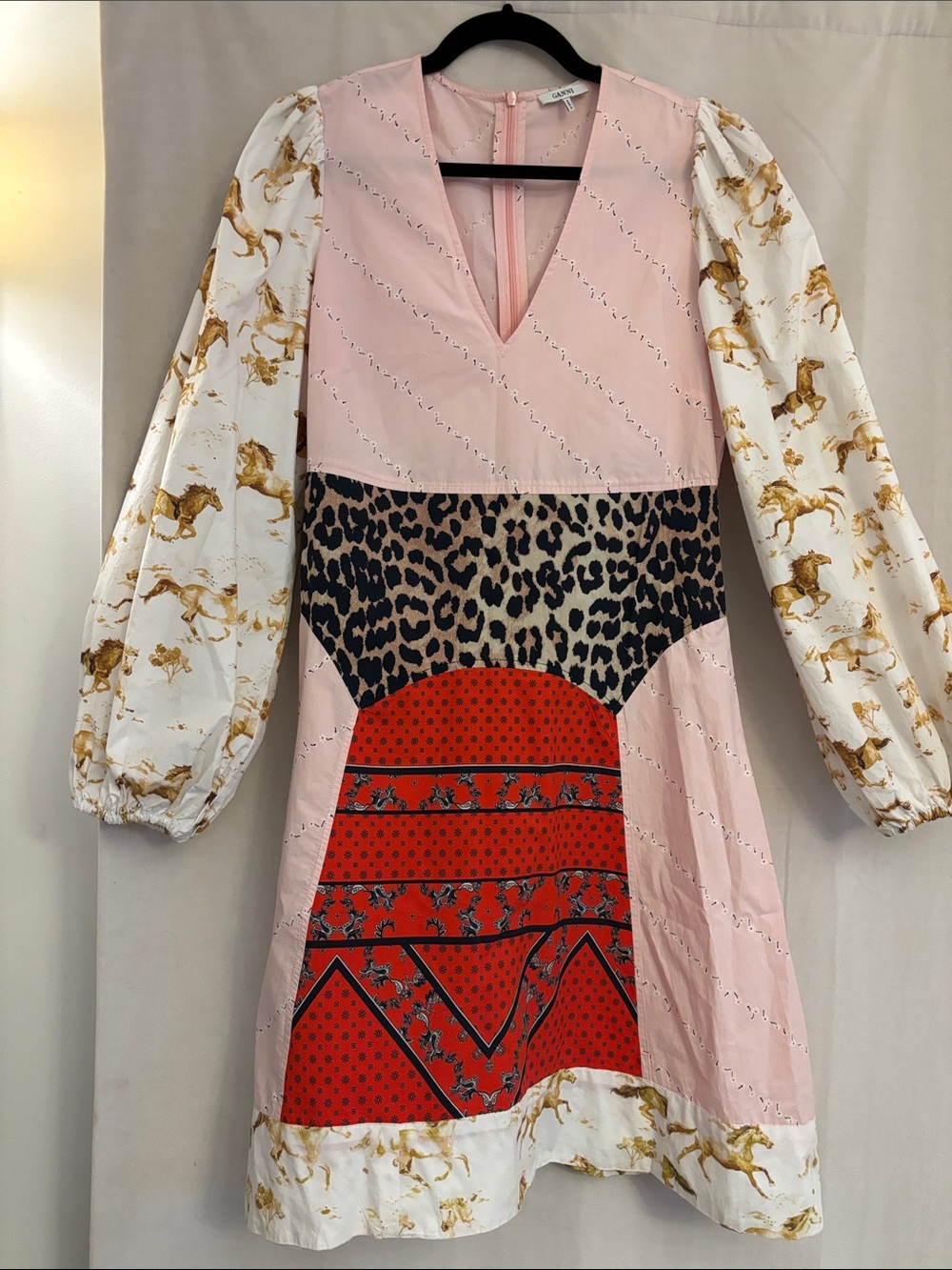 Ganni Pale Pink Floral-Print Long Sleeve Dress